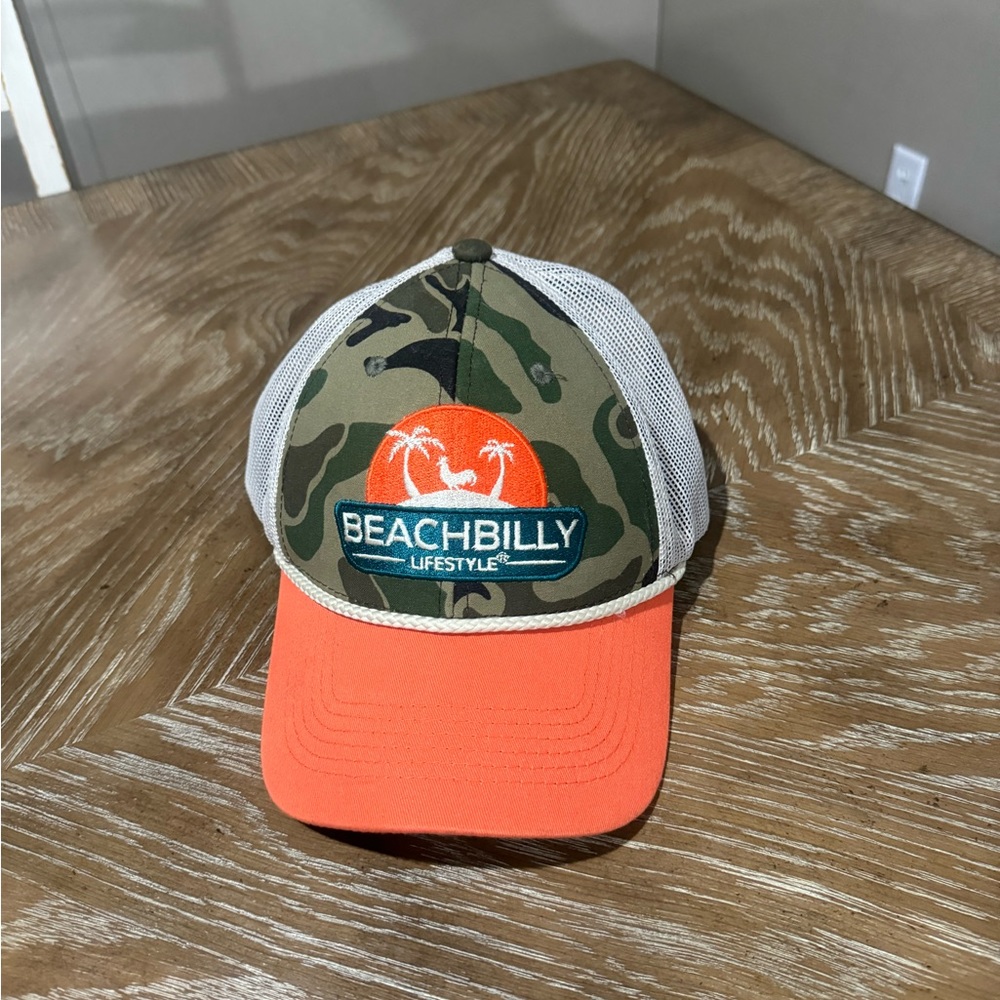 Beachbilly Lifestyle Trucker Hat Cap Vintage Snapback Mesh Back Orange And Camo
